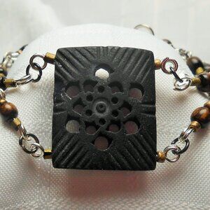 Beautiful 2 rows handmade bracelet with engraved elk bone beads